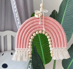 Rainbow Wall Decor Handmade Weaving Ornament Wooden Beads Modern Home Decoration Accessories Hanging Pendant for Baby Kids Rooms