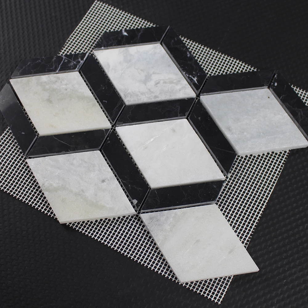 Black Marquina White Marble Rhombus  Wall Decoration Mosaic Tile  For Kitchen
