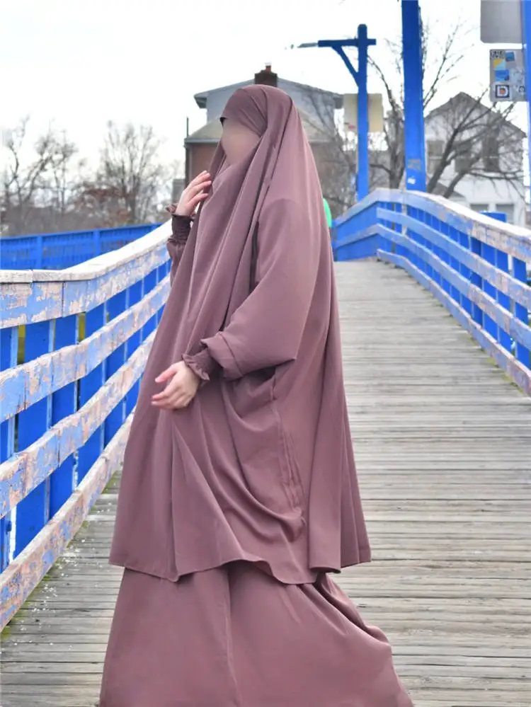 Islamic Prayer Ethnic Clothing Traditional Full Cover Two Piece Niqab Sets Jilbab With Skirts Abaya Muslim Telekung Ramadan