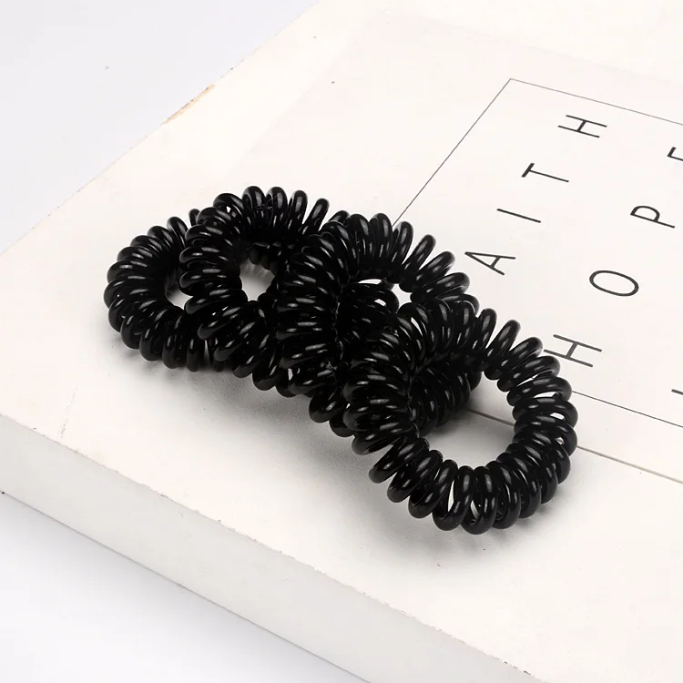 Black mini telephone cord coil hair ties pony tail holder plastic elastic  hair band screw hair rope accessories for women