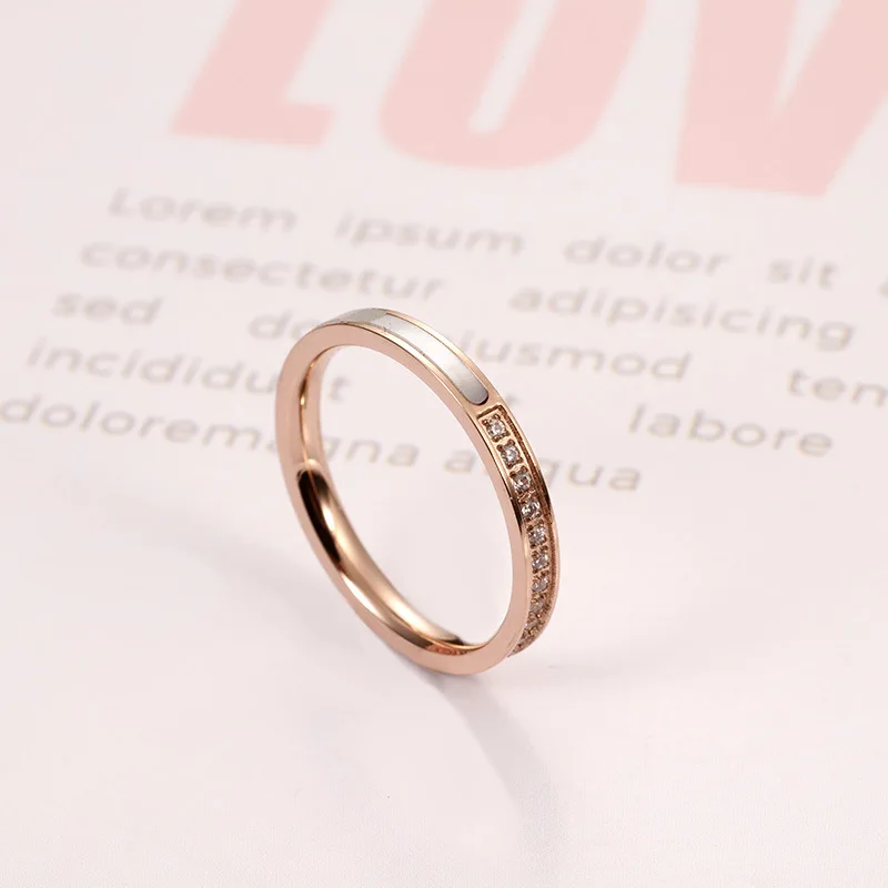 Korean Fashion Simple Stainless Steel Rose Gold Ring Women Adjustable Shell Titanium Steel Hollow Ring Twist With Diamond