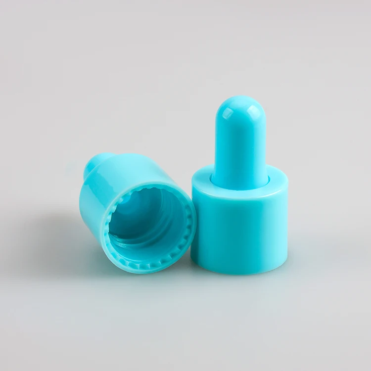18/415 smooth closure pink yellow blue green dropper cap with pipette and rubber bulb