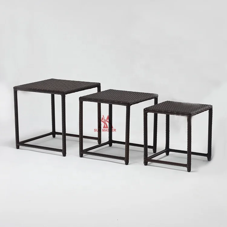 In Stock Factory Discount Price 3-Piece Rattan Wicker Steel CoffeeTable Set Cheap Garden Outdoor Terrace Side Tabe Furniture