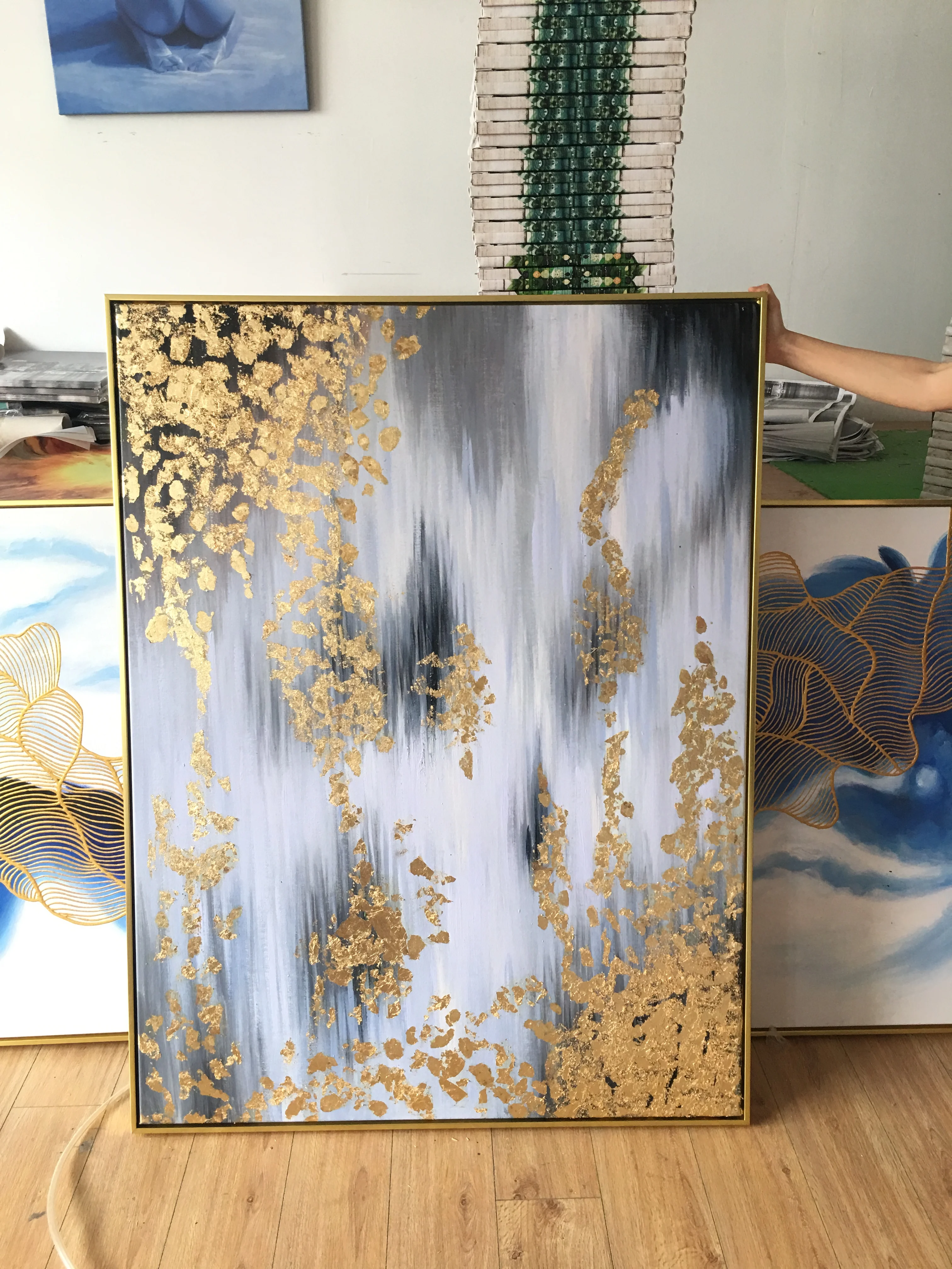 2022 new Wall Art Space Hot sale Hand Painted Wooden Frame Modern Canvas Painting Home Decors Abstract Oil Painting