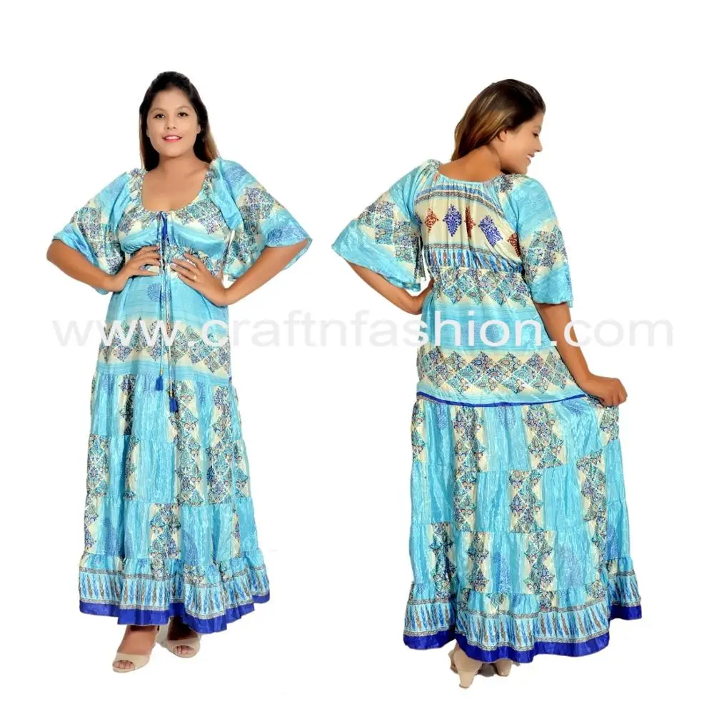 Women silk sari midi dress - Indian vintage silk sari maxi - wholesale silk maxi dress -  Beach wear boho gypsy ibiza midi dress
