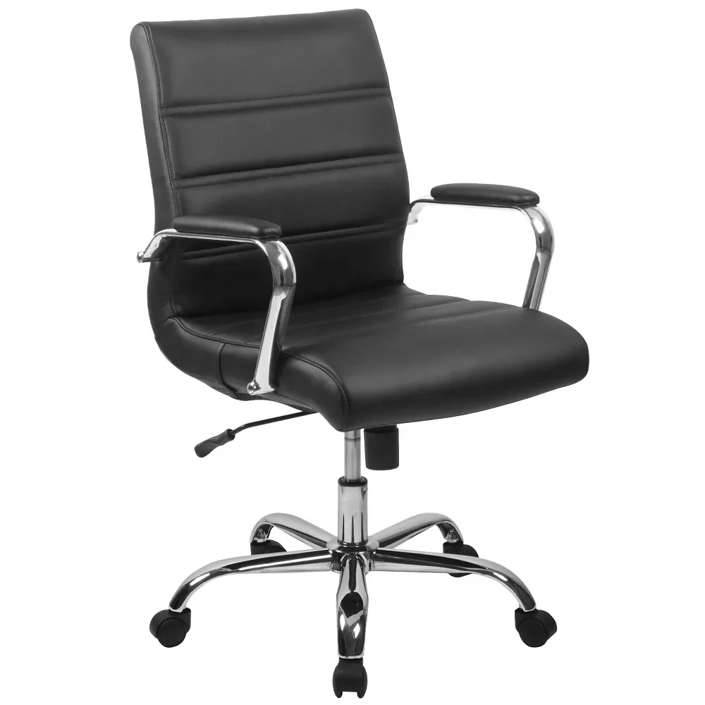 Mid-Back Office Furniture Computer Desk Chair with Armrest Swivel  Adjustable Ergonomics Leather Office Chair