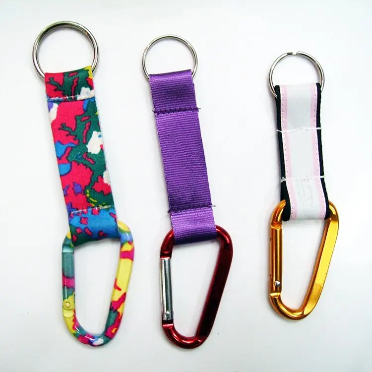 New product polyester short key chain strap cheap custom logo lanyard carabiner keychain for Keys Badges