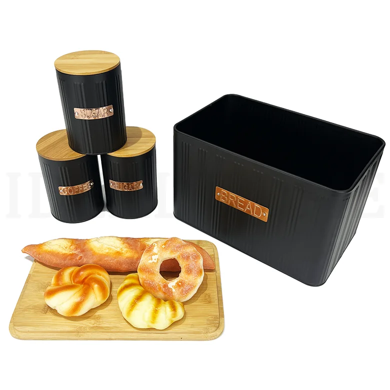 Coffee Tea Sugar Container Set Kitchen Countertop Bread Box with Matching Kitchen Canisters Set of 3