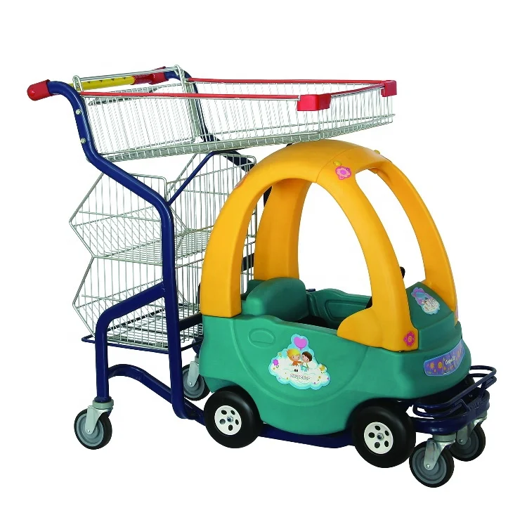 Wanzl-Style Supermarket Fun Cartoon Shopping Trolley with 3 Large Baskets and 1 Plastic Baby Capsule Shed Cab
