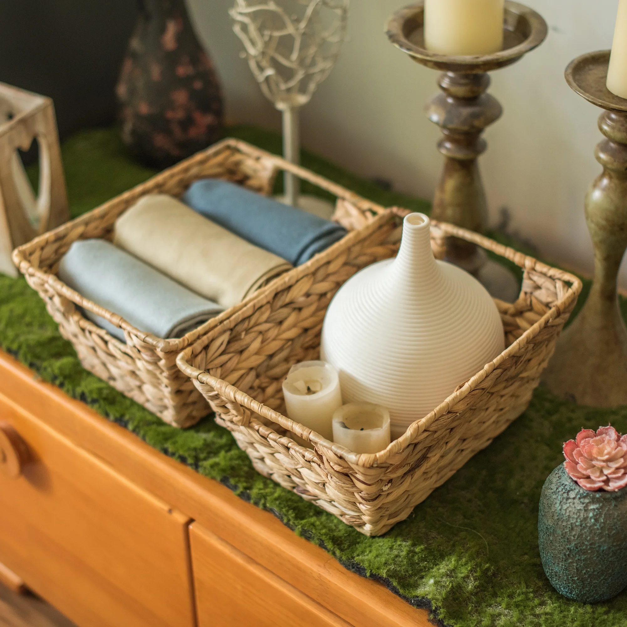 EISHO Handmade Natural Material Woven-Seagrass Fruit Storage Basket Kitchen Wicker Basket Storage