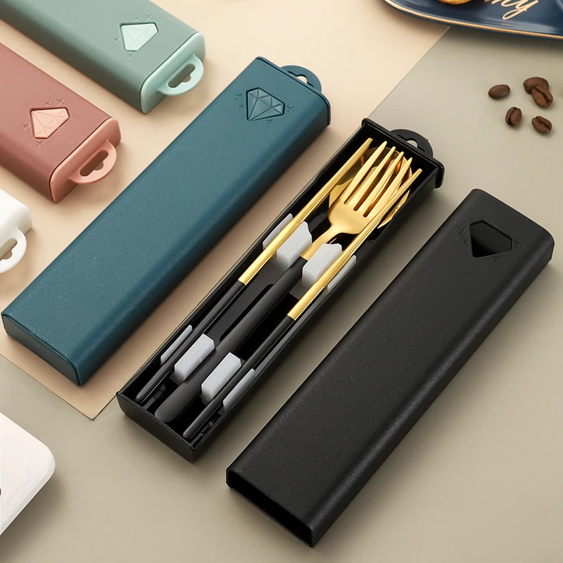 Hot Selling Student 3 Pieces Portable Cutlery Set Outdoor Travel Fork Spoon Chopsticks Set