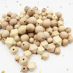 Eco-friendly Natural and beech hexagon wood beads for wooden silicone pacifier clip