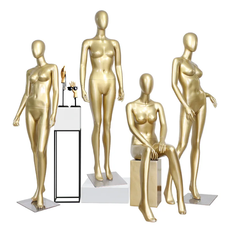 Boutique Shinny Gold Chrome Mannequin Silver Golden Display Shop Window Women Full Body Fiberglass Mannequins Female for ladies