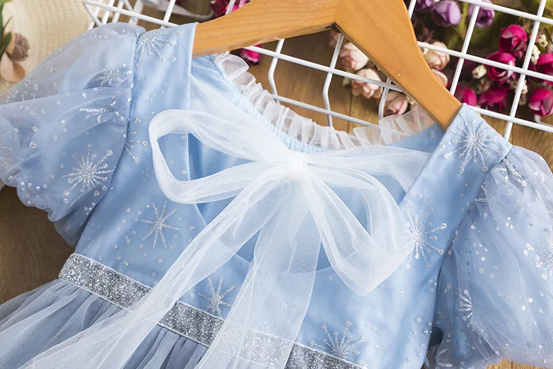 3-8 Years Cute Girl Wedding Princess Dresses Children Sequined Shiny Pageant Party Tutu Birthday Summer Casual Bow Tulle Costume