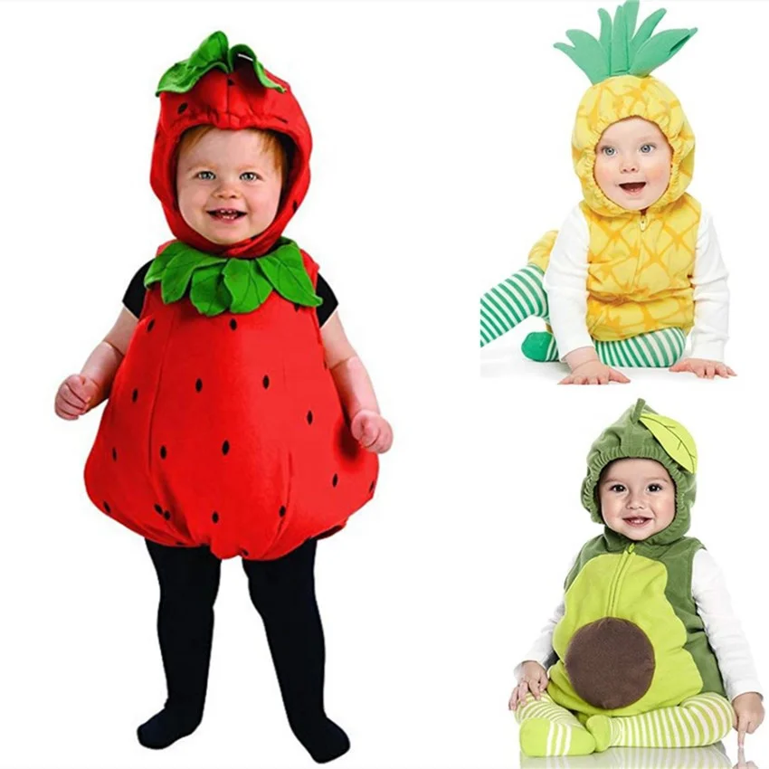 Halloween Baby Boy Girls Romper Fruit Party Cosplay Costume Birthday Gift Avocado Strawberry Velvet Jumpsuit Carnival Outfits