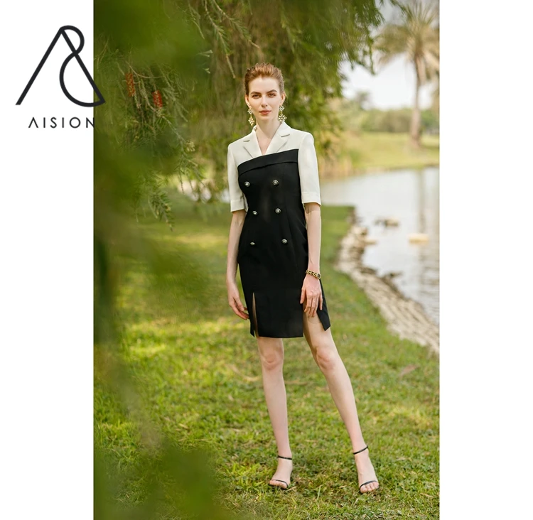 2022 New Dropshipping High Quality Fashion Personalized Unique Design Patchwork Dresses Women,Women Patchwork Blazer Dress