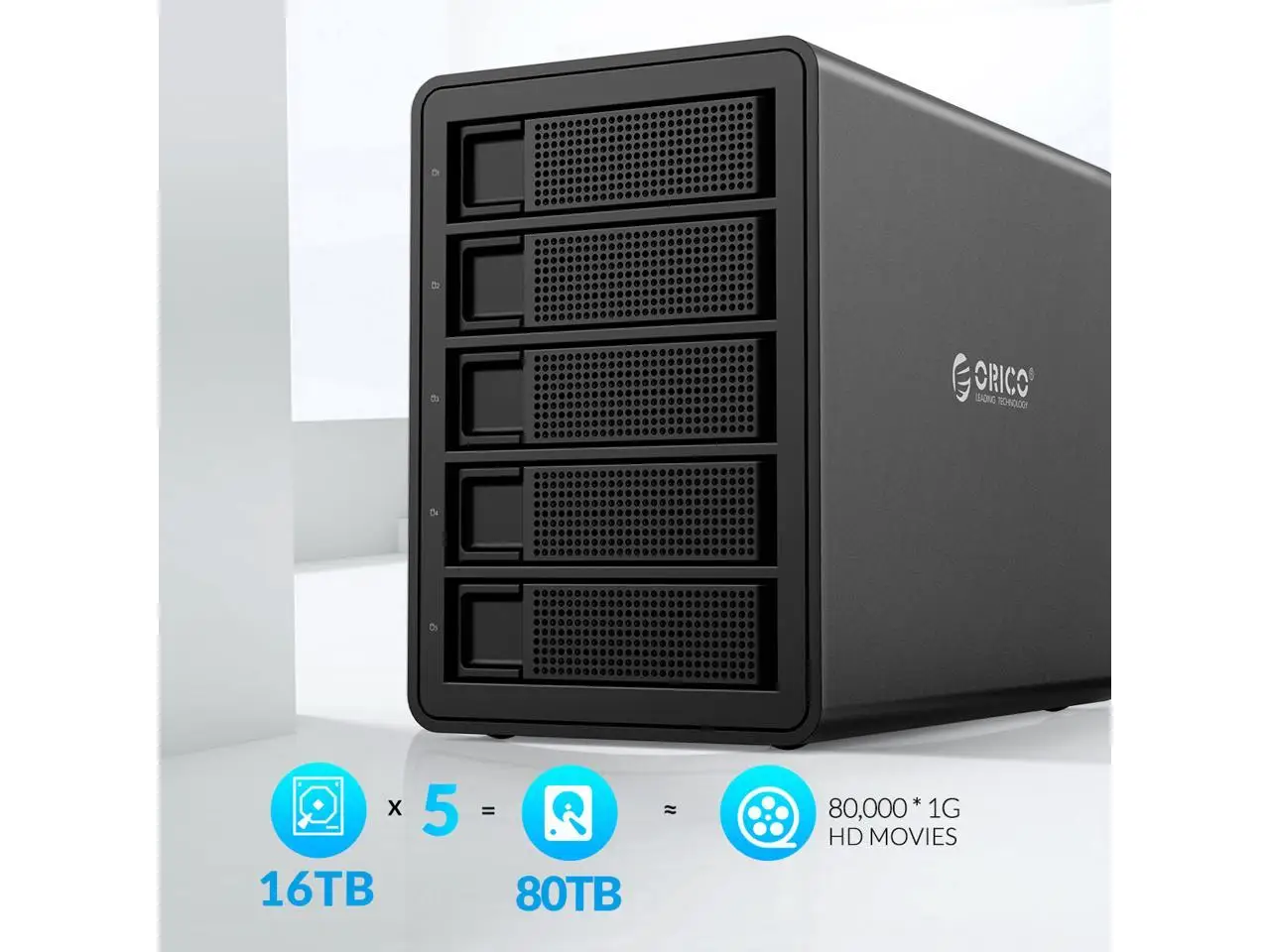 5 Bay Aluminum USB 3.0 SATA Raid External Hard Drive Dock Support 2.5/3.5 inch HDD SSD 80TB for Enterprise Data Storage Clone