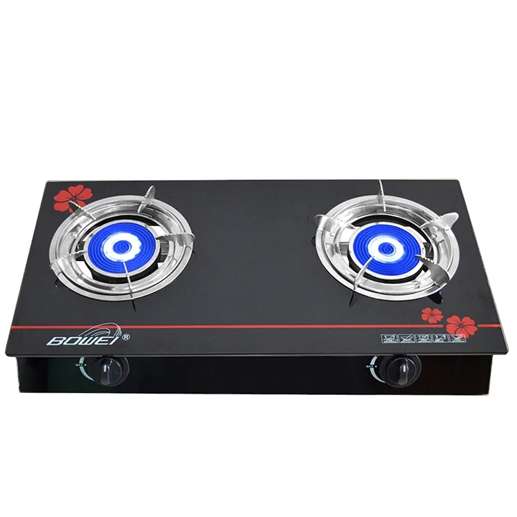 High quality gas stove adopts glass front belt, double infrared blue burning, easy to clean, anti-splash