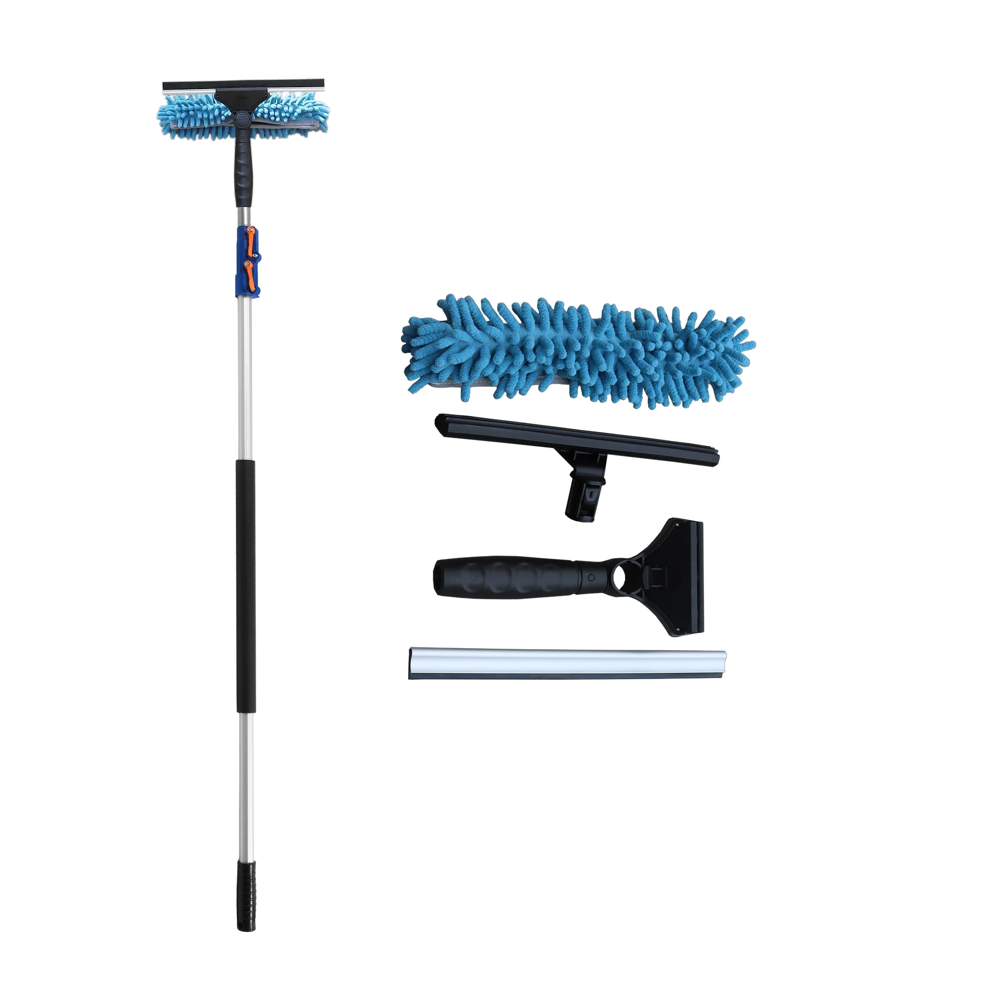 12FT Telescopic Window Cleaning Squeegee with Scraper Blade Handle Chenille Cloth Separable
