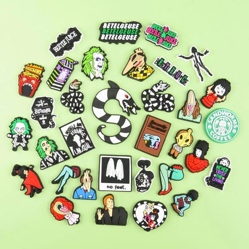 2024 Wholesale clog Rubber Shoe Charms Luxury Cartoon Clog Charms beetlejuice Shoe Accessories Women Shoe Decoration For gift