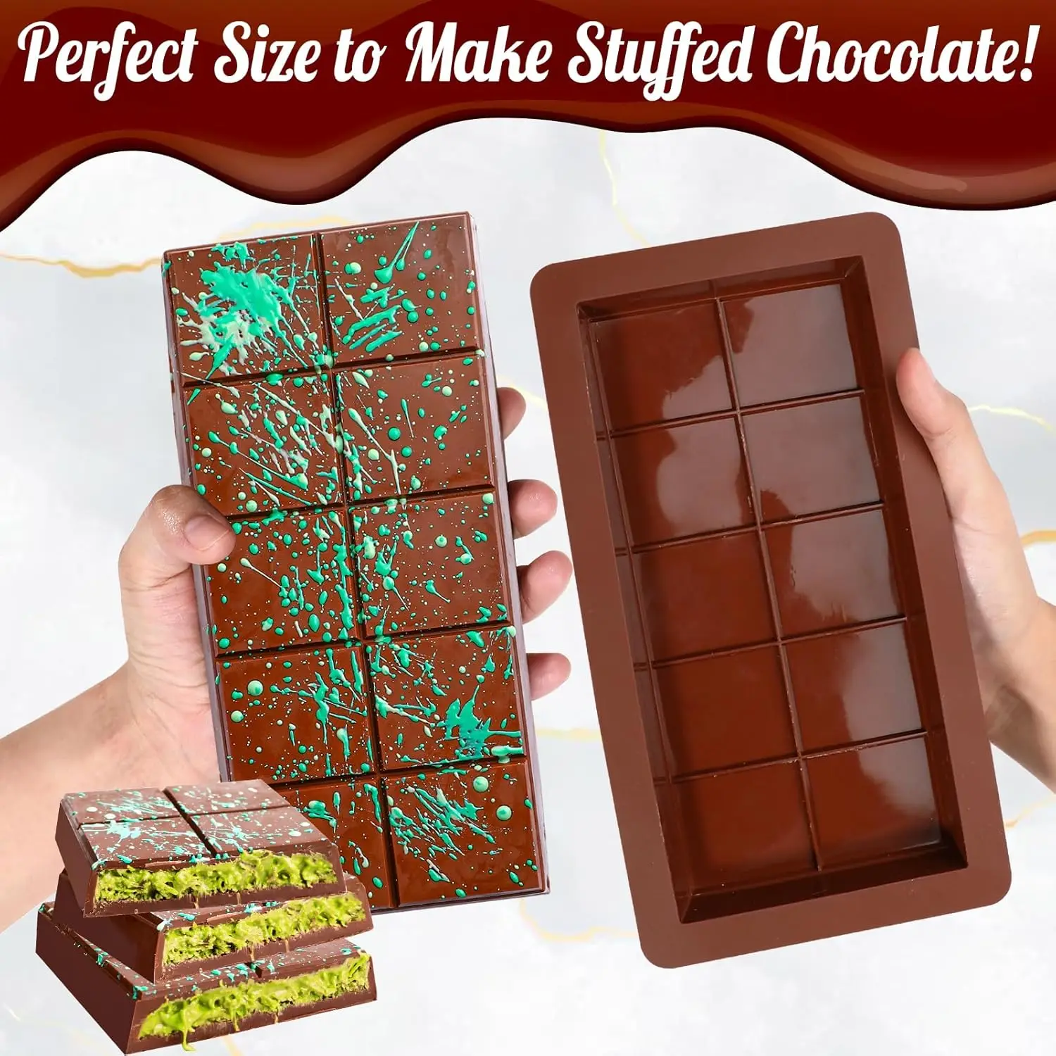 New Arrivals Deep Chocolate Bar Molds Large and Thick Silicone Chocolate Mold for Stuffed  Big Chocolate Bar