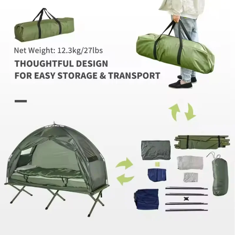 1 Person Portable Compact Pop Up Outdoor Elevated All in One Camping Cot Tents Combo Sets