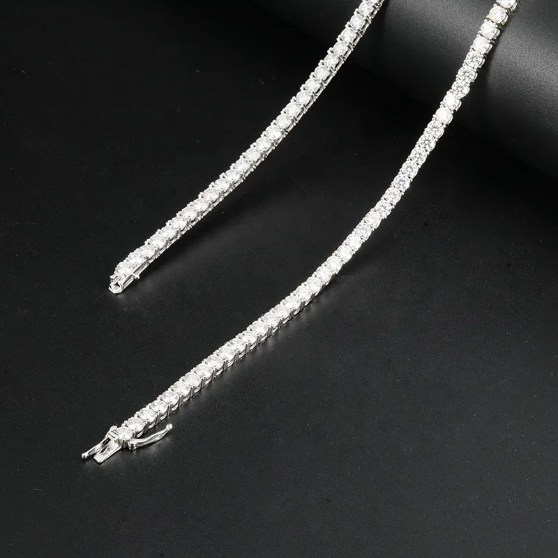  Hip Hop Vvs Moissanite Necklace 925 Sterling Silver 18' White Gold 4MM Tennis