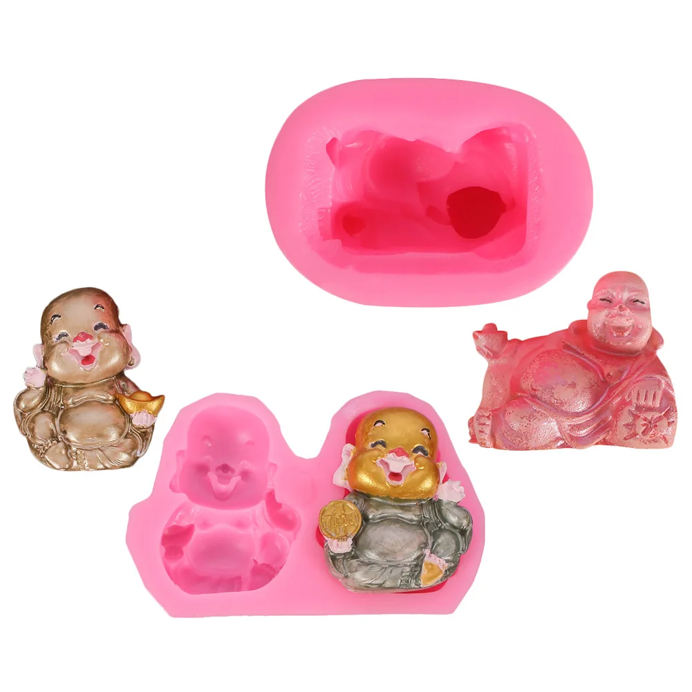 Baked Fondant Soft Pottery Clay Bald Little Monk Modeling Silicone Mold Big Belly Buddha Scented Plaster Ornaments Making Crafts