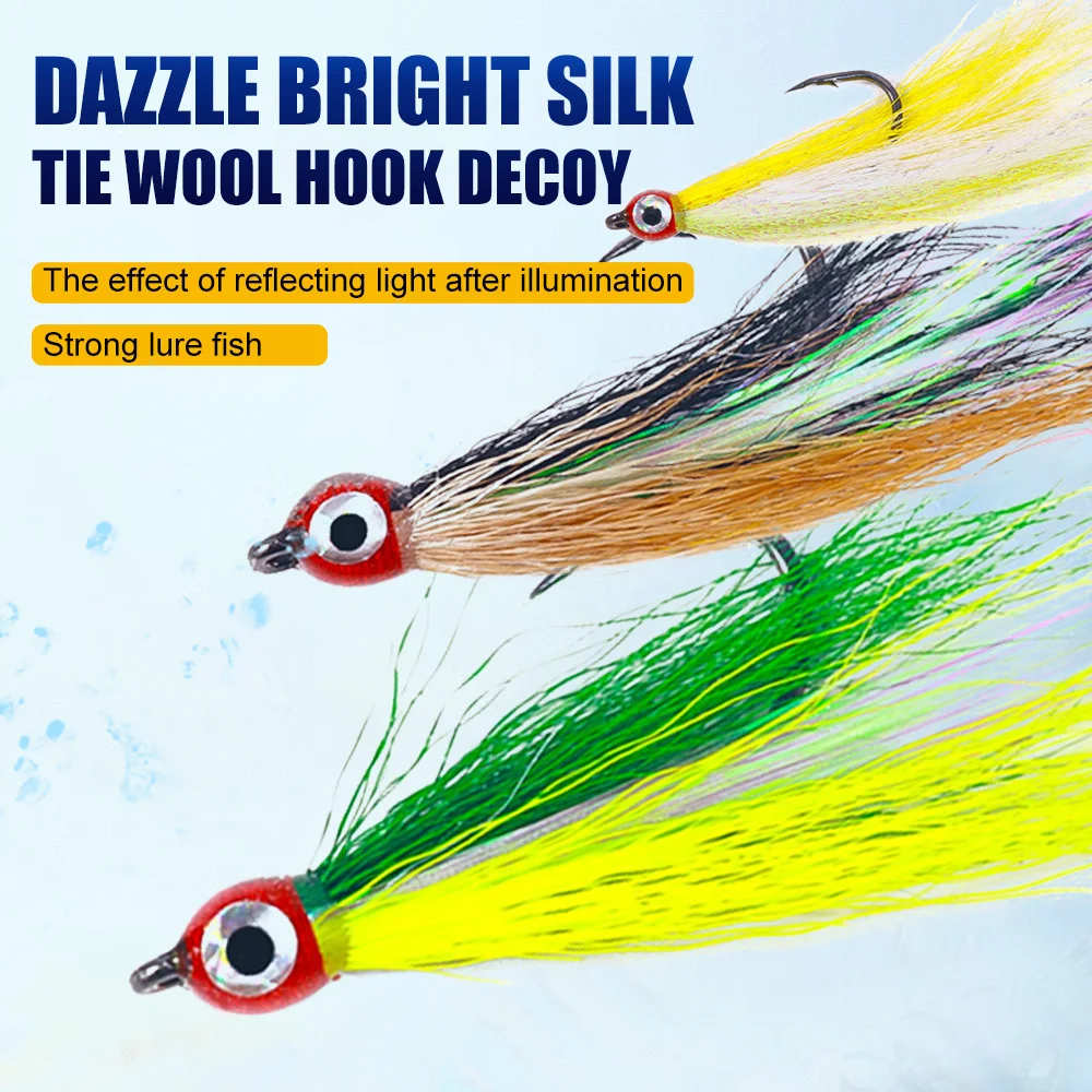 New 5pcs/bag high carbon steel fishing hook 3D eye with feather round hook jigging assist hook