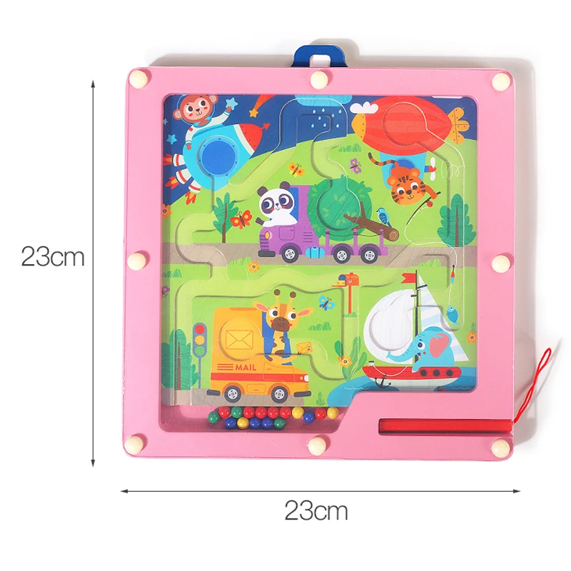 Kids Educational Montessori Brain Teaser Round Square Wooden Mini Puzzles Fidget Labyrinth 3D Maze Ball Game Toys