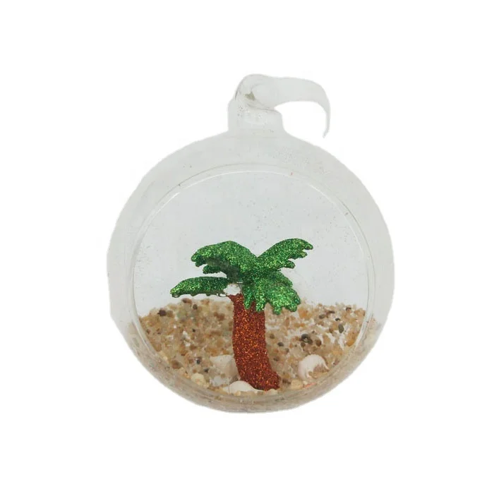 100 Wholesale Clear Glass Christmas Ball Ornaments Painted Glitter Coconut Tree Open Glass Xmas Ball With Sea Beach Starfish