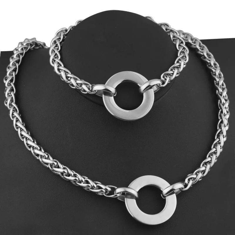 New Fashion 316L Stainless Steel Creative Design Silver Color Wedding Unique Necklace Bracelet Jewelry Set