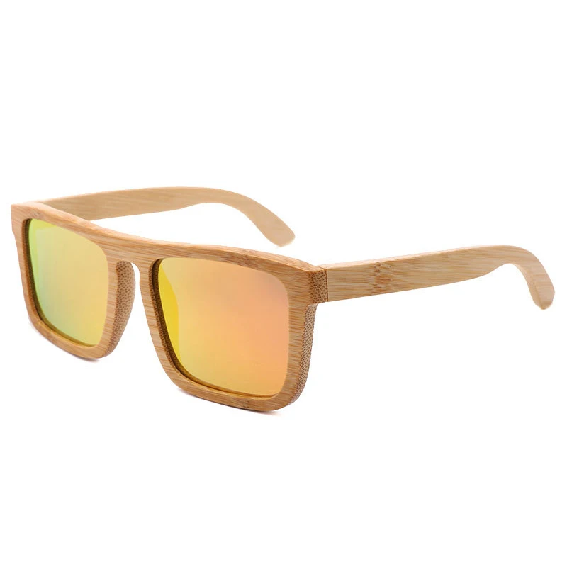 2022 amazon hot sell men square polarized oversize big flat top bamboo wooden sunglasses private label