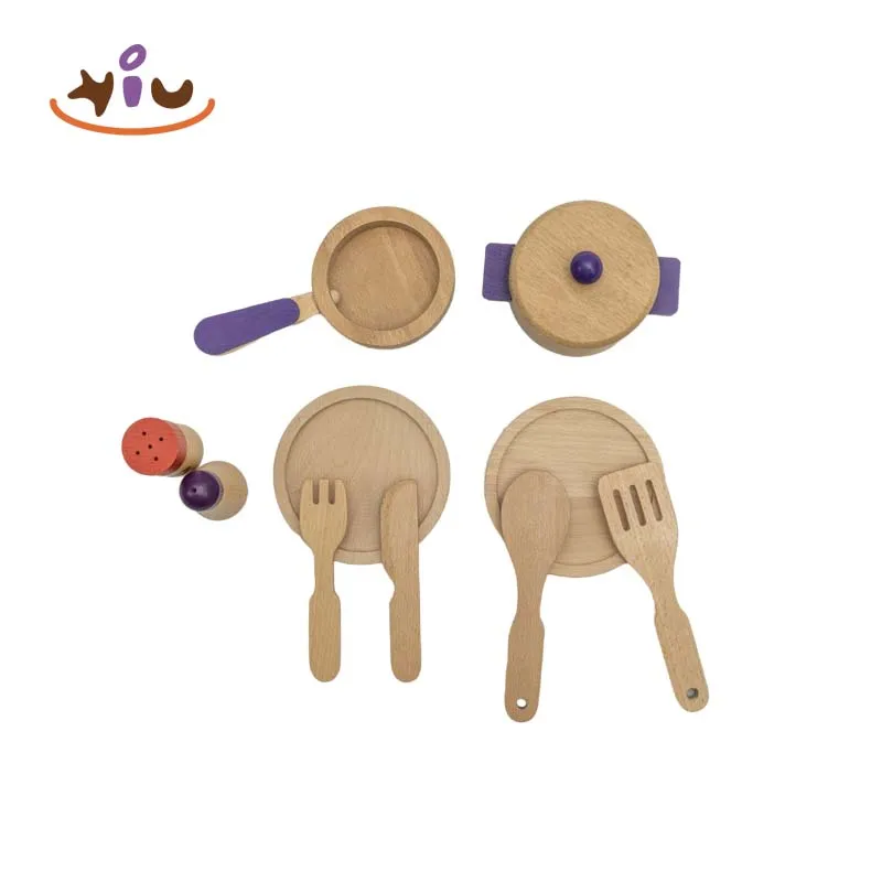 KIU Kids Educational Role Play Kitchen Wooden Toy Sets Pretend Play Kitchen Cooking  Toy for Toddlers Wooden Play Set
