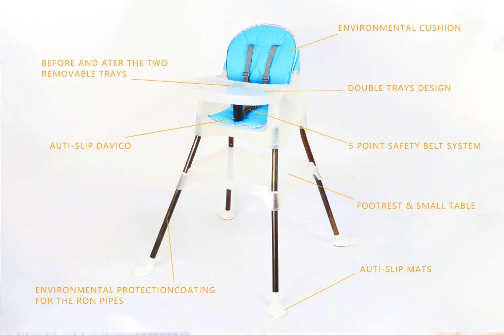 Best selling wholesale multifunctional pure color high chair baby feeding baby safe baby dining high chair