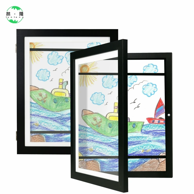 New Design Creative Black White Kids Artwork Picture Frame Pine Wood Children Drawing Frame Handicraft Kids Art Frames