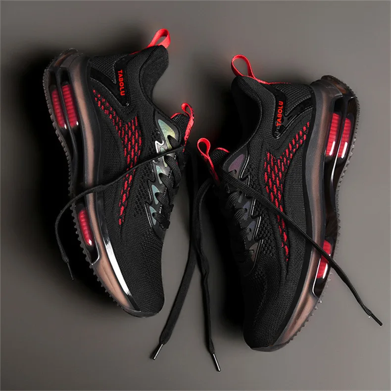 Trendy cushion air cushion sole breathable flying woven fashion running men sports shoes