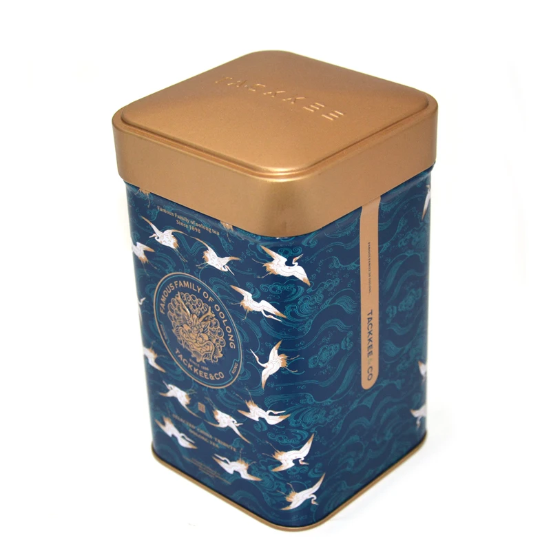 Green Square Custom Tin Box for Tea Coffee or Packaging with OEM Service