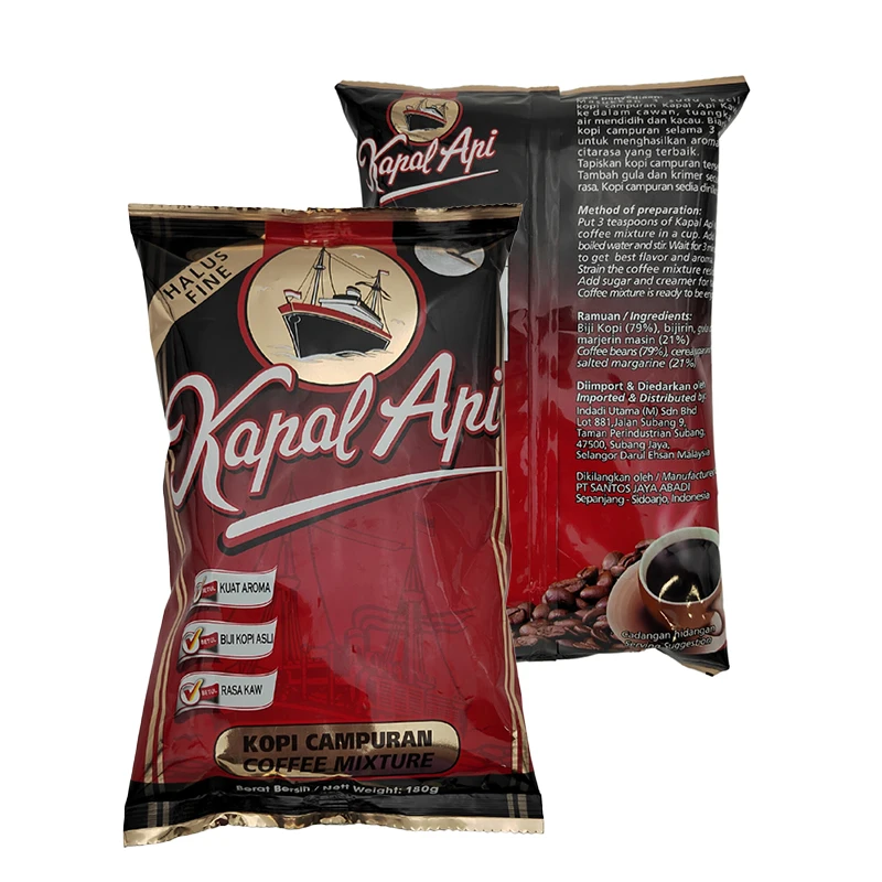Top Quality 180g Kapal Api Kopi Campuran Kaw Halus Instant Coffee Made from Java Robusta and Mandailing Arabica Coffee Beans