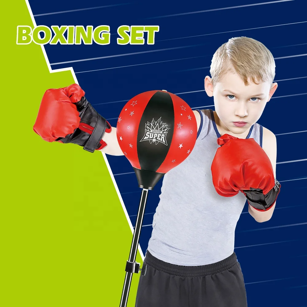 Kids Exercise Trainer Sport Boxing Toy Sets with Boxing Gloves & Height Adjustable Stand Kids Punching Bag Set Toy Indoor Toy