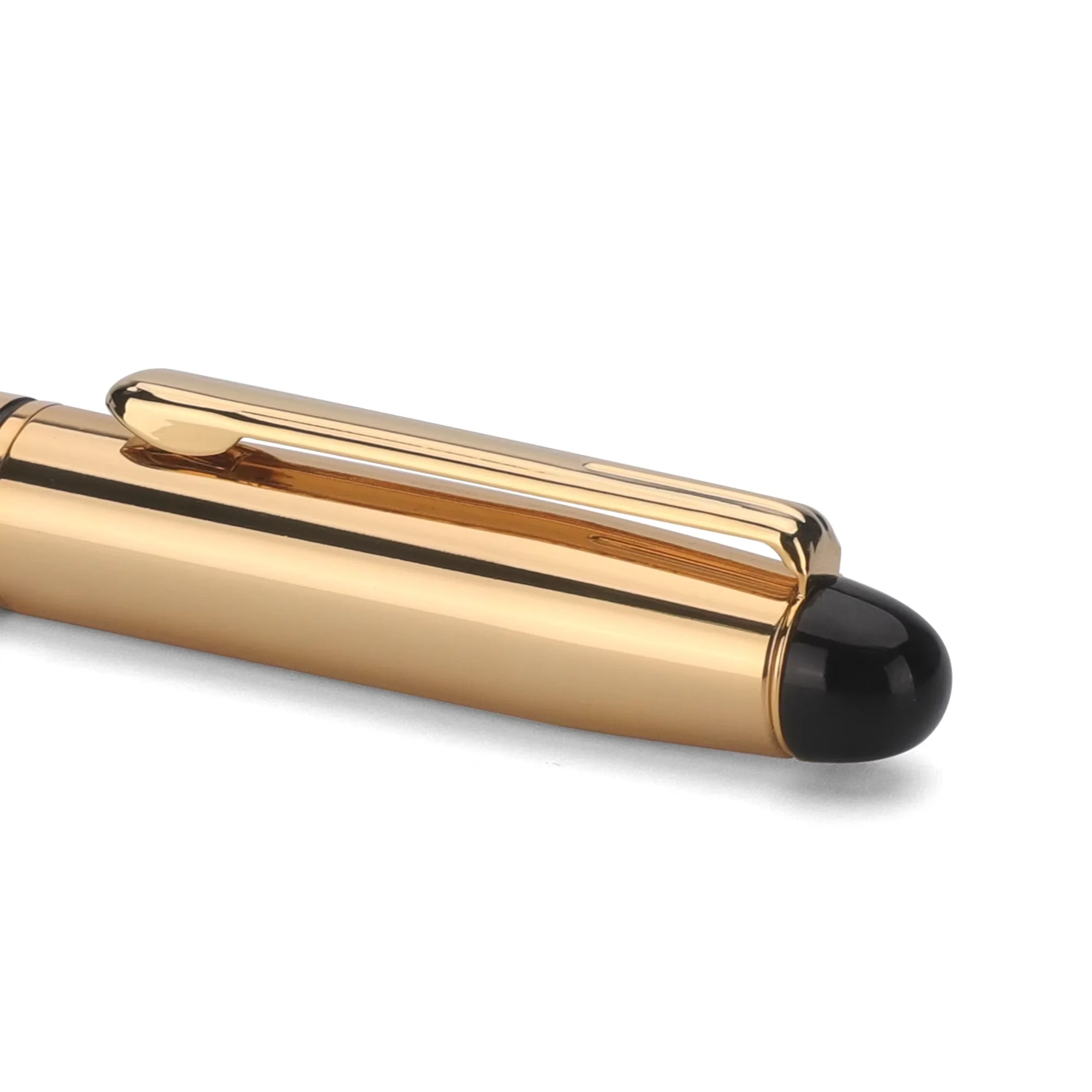 Cheap Dome Cap Metal Ballpoint Pen with Gloss Black Lacquering Gold Trim For Sale