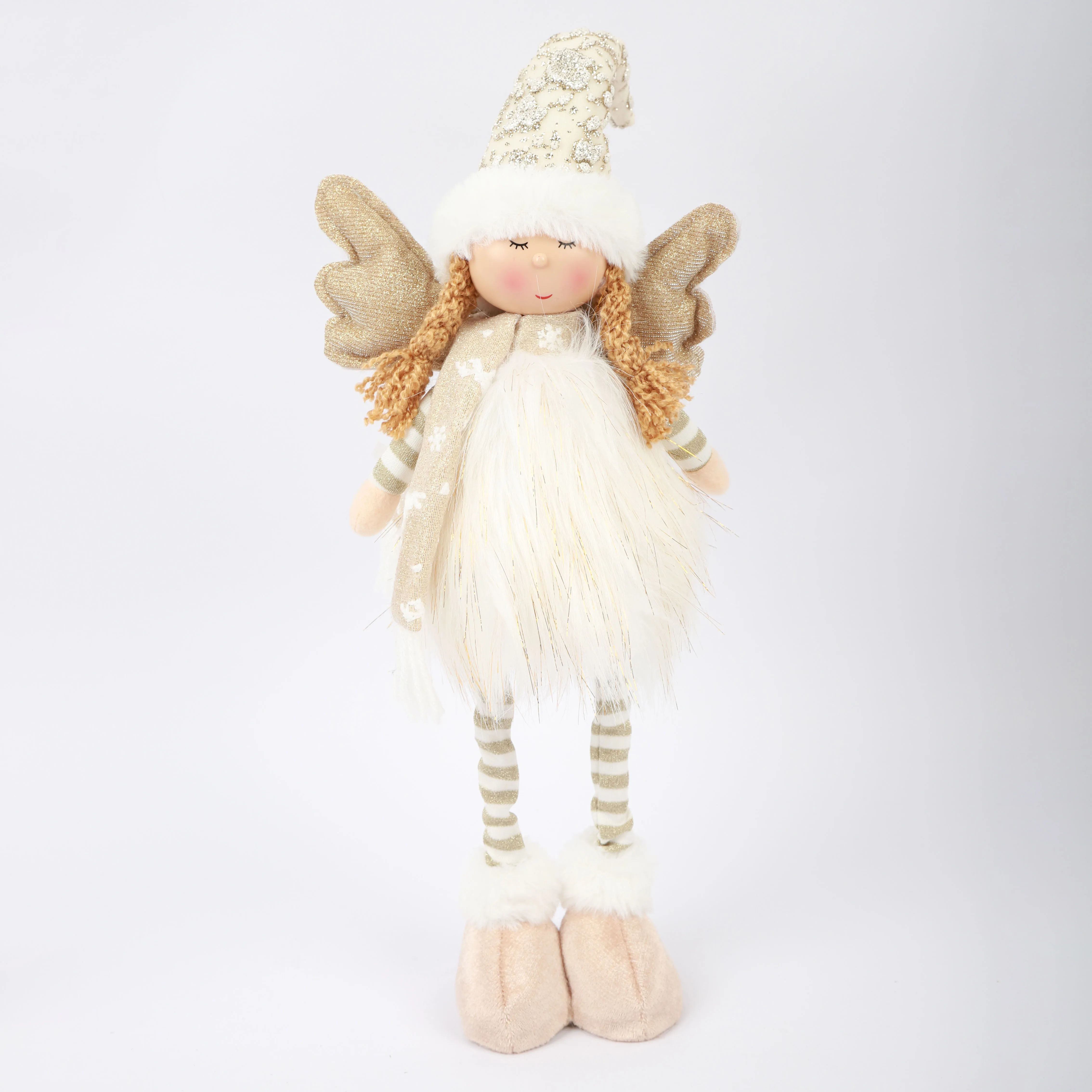 20*10*51cm Christmas Home Decoration Supplies polyester Golden Fairy Elf X-mas Standing Doll Girl Angel With Wings&Led Light