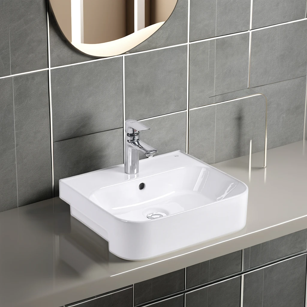 Factory Direct Simple and Generous White Basin Semi-built-in Washbasin for Bathroom Washing