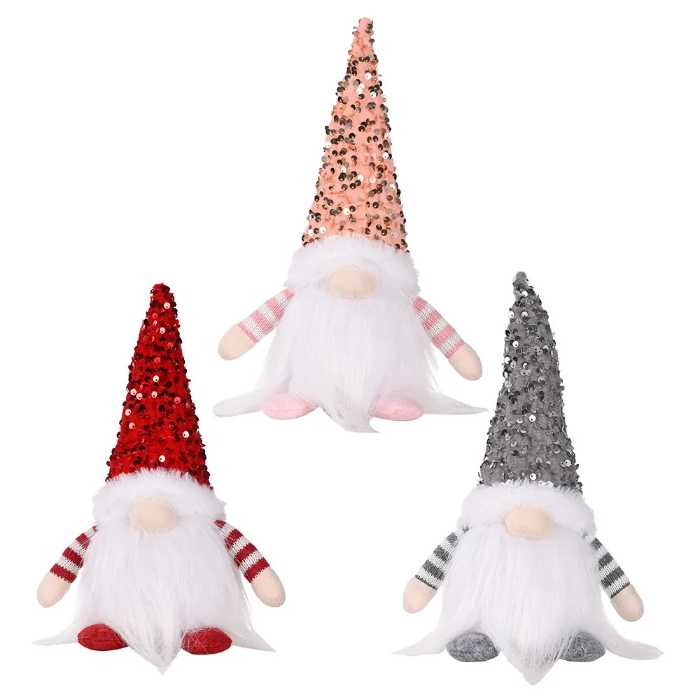 Faceless Doll Light Up Ornament Christmas Sequin Doll Window Display with Lights Rudolph Doll Decoration
