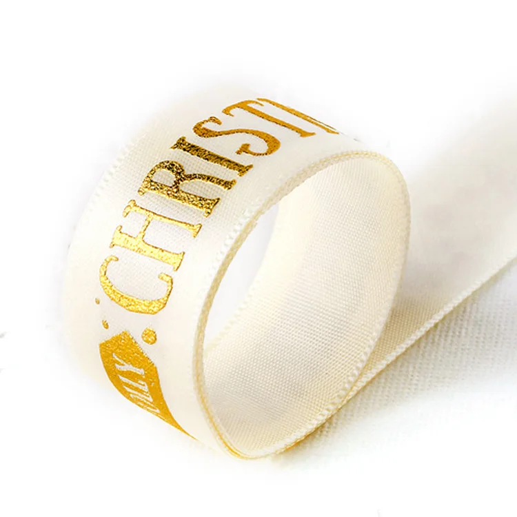 Оптовая продажа, горячее тиснение, пенообразователь, Рождественская полиэфирная лента, тканый рулон для рождественской подарочной коробки, упаковочное украшение