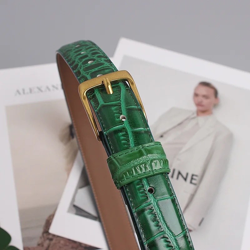 Green snakeskin fashion with skirt suit sweater jeans leather belt for women