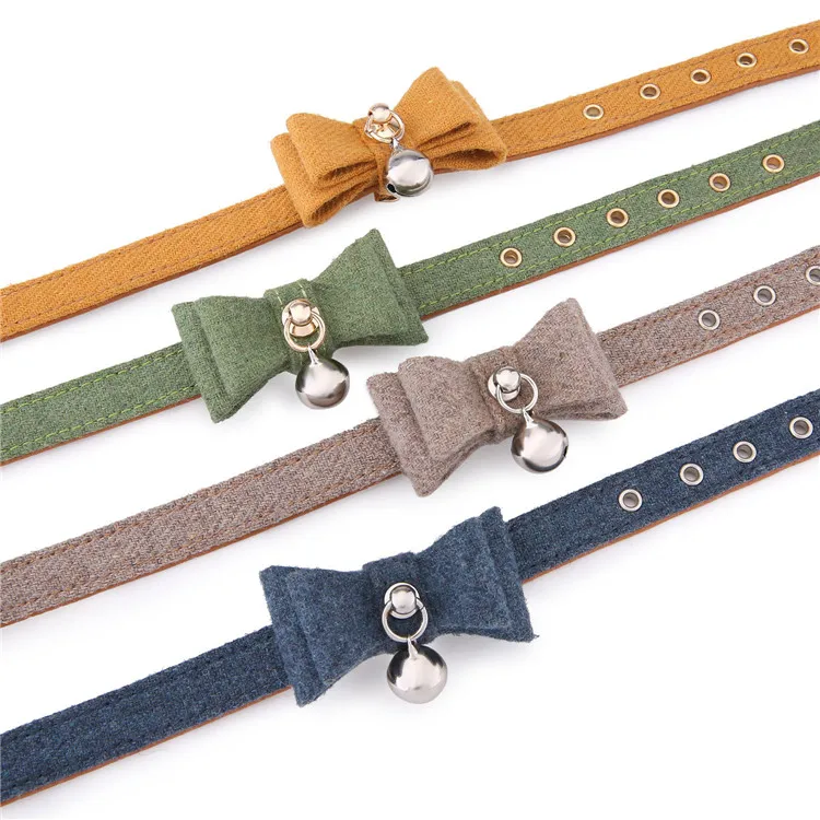 Cat Collars with Bow Tie and Bell Breakaway Felt Pet Collars Adjustable Buckle Collars for Cat Small Dog