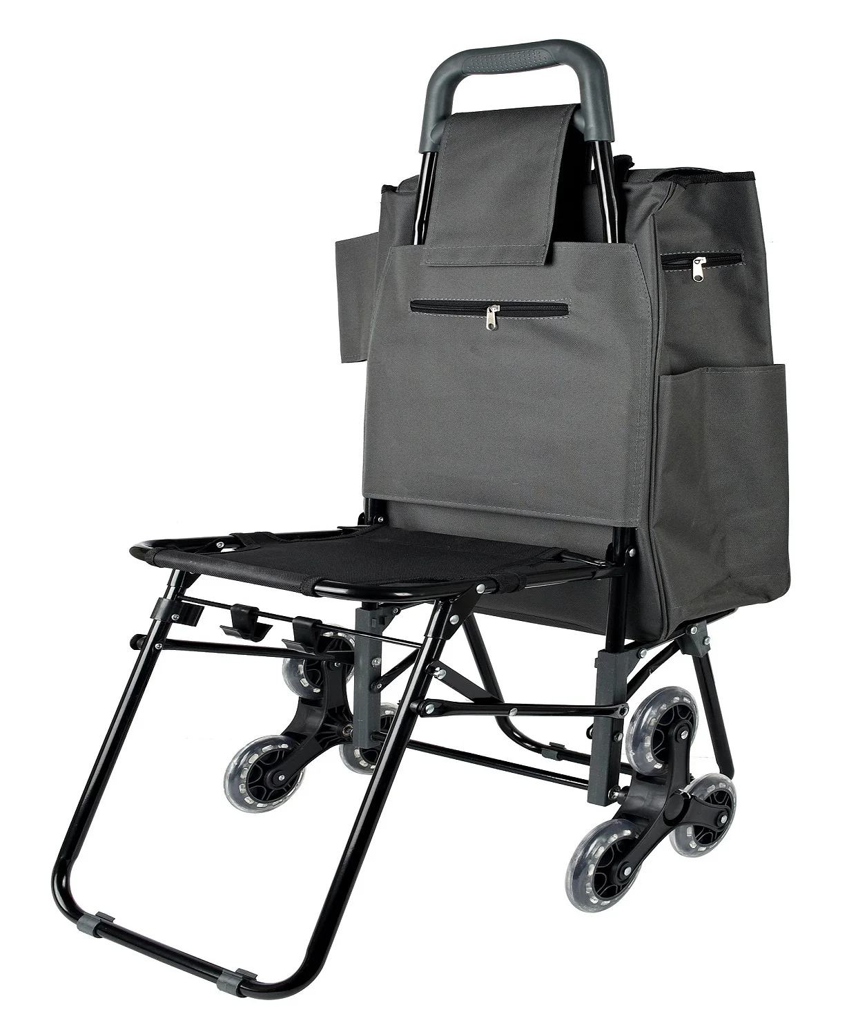 strong  portable 6 wheel shopping trolley cart with seat for climbing stair