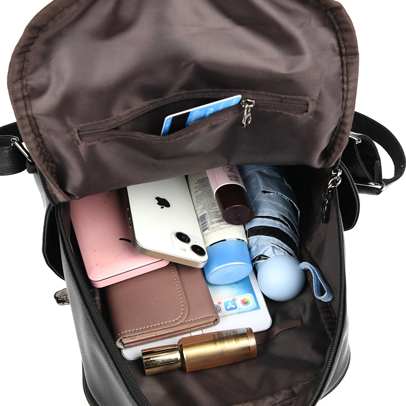 Design Soft Leather Backpack Ladies Travel Rucksacks Large School Bags for Girls Fashion Backpack Women Shoulder Bags