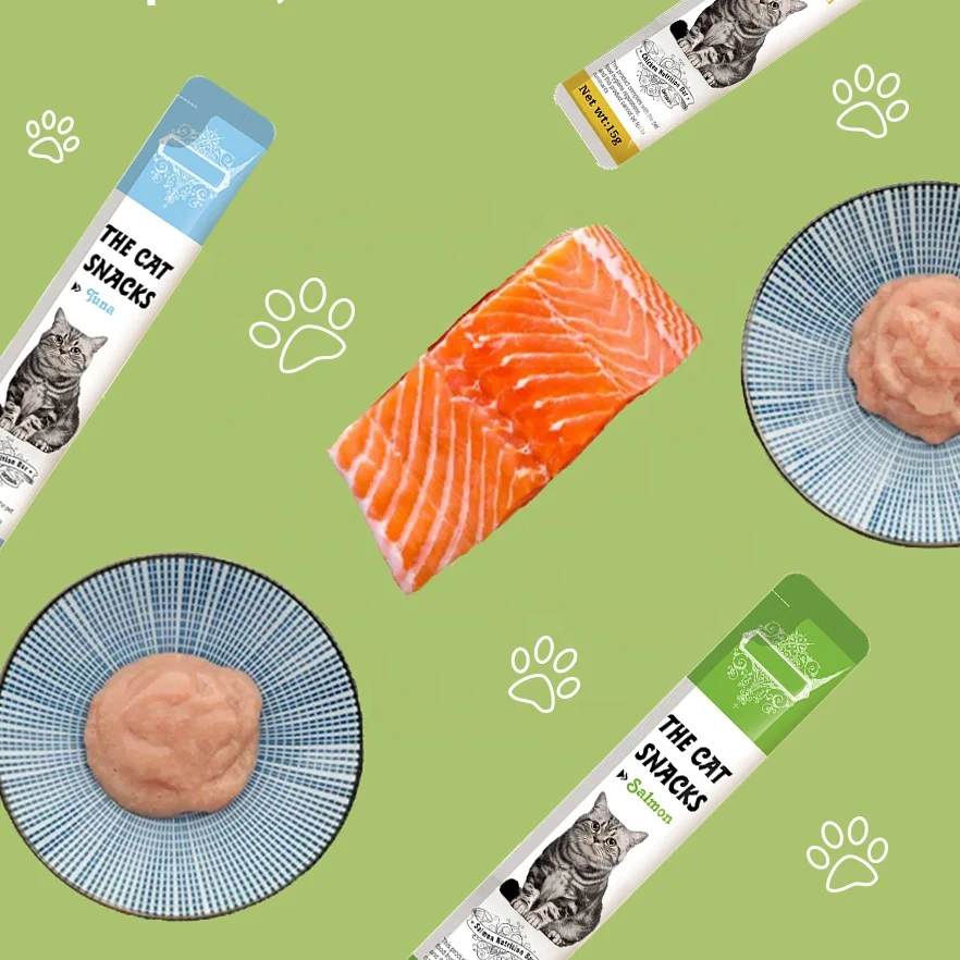 Factory Wholesale OEM Fresh Nutritious Cat food Wet Food Chicken Salmon Tuna flavors  Delicate Meat Cat Snacks15g
